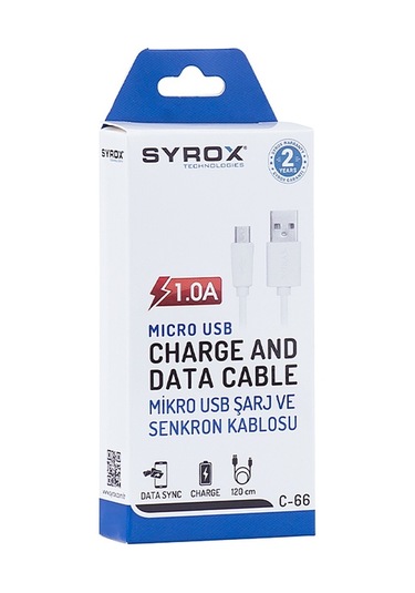 Syrox C66 Micro Usb Şarj Ve Data Kablo 1.0a 1.2mt Beyaz