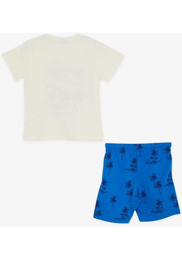Breeze Erkek Çocuk Şortlu Takım Eğlenceli Balina Baskılı 1.5-5 Yaş, Krem-krem Krem