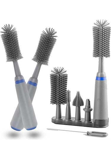 Yaozixa Otomatik Silikon Biberon Fırçası Seti - 7'li Tam Zarf, 2 Hızlı Temizleme, Ipx65 Su Geçirmez, Yeniden Şarj Edilebilir - Gri