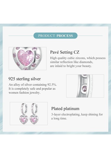 Wostu Düğün Takısı 925 Ayar Gümüş Pembe Cz Kalp Bırak Dangle Küpe Kadınlar İçin Platin Plaka Aşk Kalp Kız Çemberler Hediye