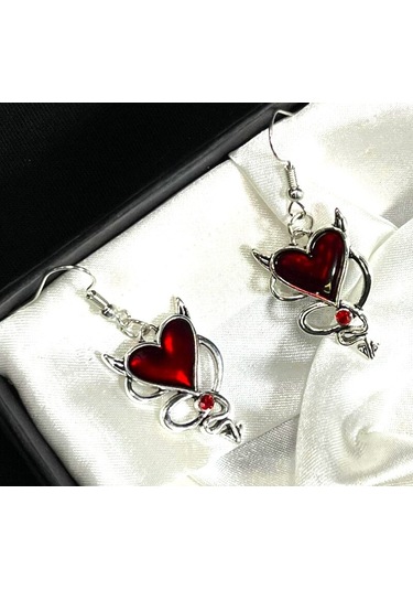 Dükkan Hediyelik Dükkan Design Red Devil Heart Küpe Kırmızı