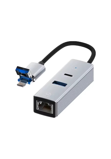 Usb + Lightning Girişli Lan Adaptör Usb 3.0 Çoklayıcı + Type-c Otg