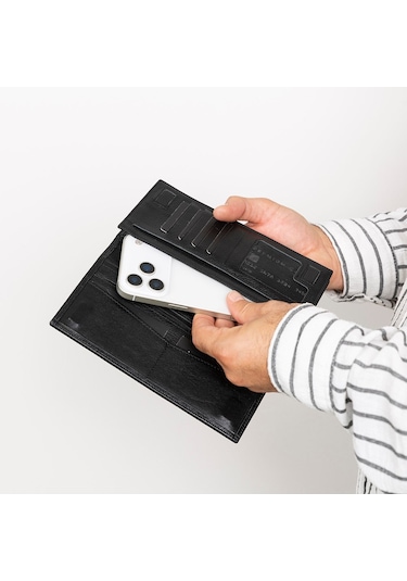 Bloominbag Bloomtenuta Obsidian Black Hakiki Deri Cüzdan & Telefon Çantası Siya