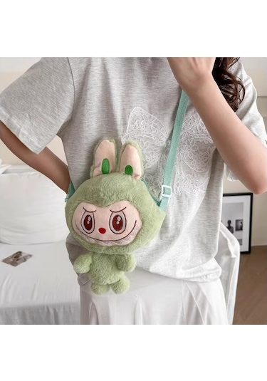 Labubu Karikatür Peluş Kız Çocuk Sevimli Çapraz Mini Çanta Yeşil