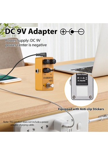 Geeksen Gitar Overdrive Efekt Pedalı Tone//vol/fat Çok Yönlü Ton Kontrolü Dc 9v 6.35mm Giriş/çıkış Arayüzü Sarı