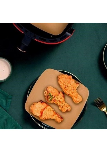 9055817132407drvs1 - 50 Adet Air Fryer Pişirme Kağıdı Tek Kullanımlık Yağ Su Geçirmez Yapışmaz Deliksiz Düz Kare Model