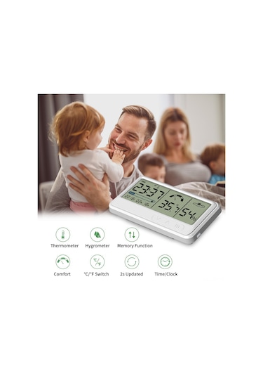 Skycity Usb Şarjlı Ev Tipi Lcd Dijital Nem Ve Sicaklık Ölçer Beyaz Takvim, Alarm, Masaüstü/duvar Kurulumu Ys201