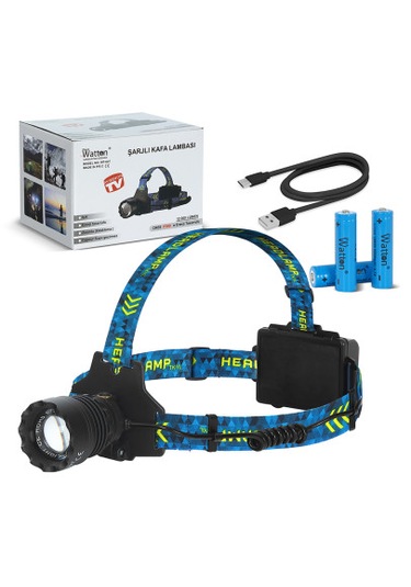 Watton Cree P360 - 12,000 Lümen Şarjlı Kafa Lambası Watton Wt-627 Siyah