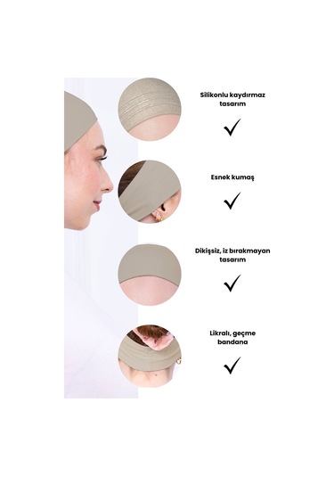 Kaymayan Silikonlu Bandana Bone Krem - Kadın Tesettür Dikişsiz Kaymaz Geçme - Sportif Saç Bandı Krem