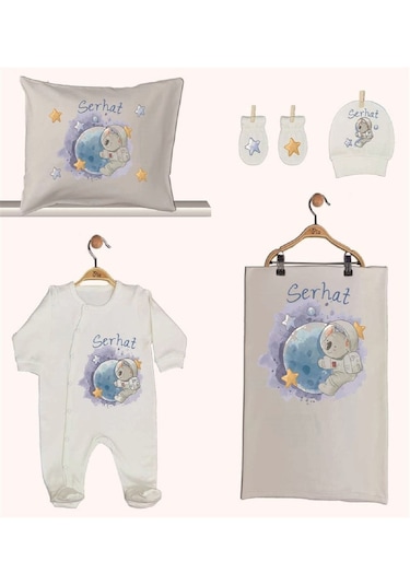 Pia Baby Gl 1939-02 İsme Özel Beşli Tulum Set Krem