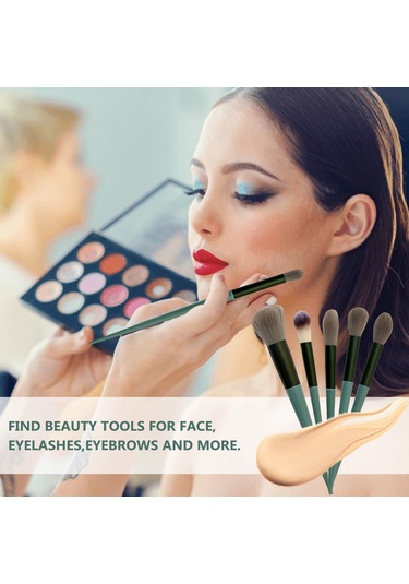 Yifomall 13 Parçalık Yeşil Ahşap Saplı Yumuşak Fırça Seti - Fondöten, Allık, Göz Farı Ve Kaş Konturu İçin