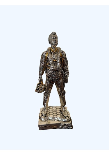 Savaş Pilotu Heykel Biblo 40 Cm Gümüş Ve Gold Renk Detaylı