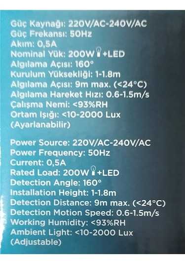 Anahtar Tip Sıva Altı Sensör 160 Derece