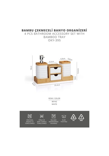 Okyanus Home Beyaz Bambu Çekmeceli Sıvı Sabunluk Ve Diş Fırçalıklı Banyo Organizeri Beyaz Ahşap