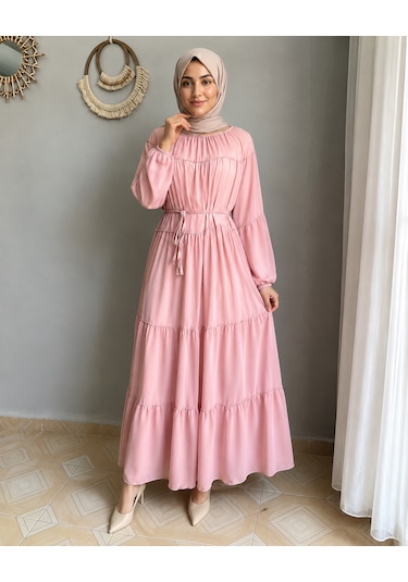 Efulim Womens İpli - Astarlı Salaş Şifon Tesettür Elbise Pembe Efulim Womens İpli - Astarlı Salaş Şifon Tesettür Elbise Pembe