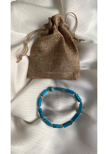 İlknur Doğal Taş Evi Firuze Taşı Doğal Taş Bileklik Mavi - Turkuaz