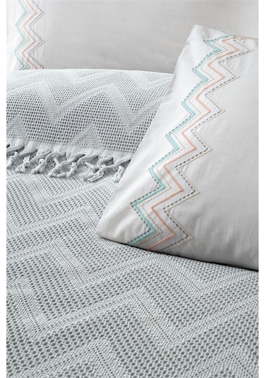 Waflfle Bağlama Saçaklı Çift Kişilik Pike Takımı-delfina-gri Grı Gri