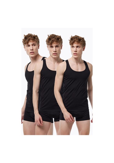 Malabadi Erkek 3 Adet Siyah İnce Askılı İz Yapmayan Modal Atlet 3m013 Siyah