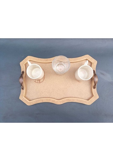 Na Neşeli Ahşap Sunum Tepsisi Dikdörtgen Desenli Metal Antik Kulplu Tepsi.orta Boy. Ham Ahşap Boyama. Ahşap Boyası Boyanabilir Ham Ahşap