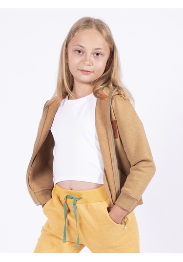 Recycle Pamuk Şardonlu Kapüşonlu Terrosso Kız Çocuk Ceket Açık Kahverengi