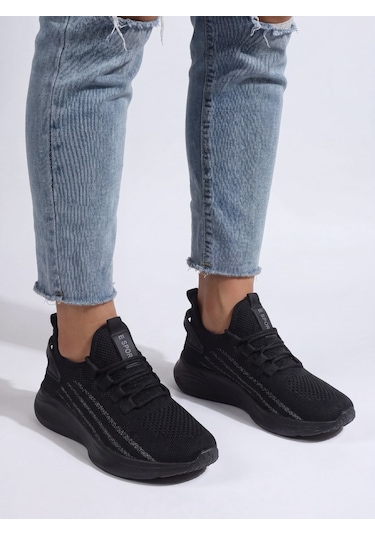 Siyah Unisex Yürüyüş Hafif Triko Ayakkabı-015 Siyah