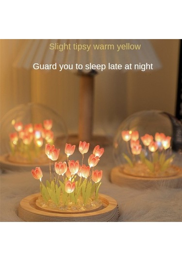 Szypzstore Lale Gece Lambası El Yapımı Kendin Yap Lale Kız Oturma Odası Gece Lambası Masaüstü Lambası Romantik Ortam Lambası-sarı Dq4kol Beyaz