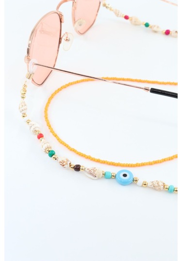 Tasarım Nazar Boncuklu Deniz Kabuklu Gözlük Zinciri. Gözlük İpi. Gözlük İpi Askısı. Gözlük Zinciri. Çok Renkli