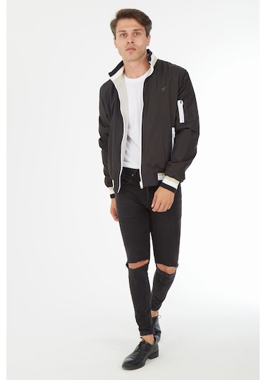 Sposo 1081 Çift Taraflı Dar Kalıp Siyah-Bej Erkek Yazlık Mont Siyah - Bej