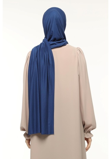 Hazır Pratik Geçmeli Lüks Düz Penye Şal Çapraz Hizalı Koyu Mavi