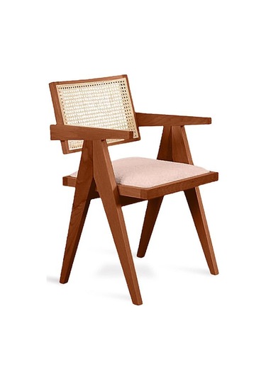 Luna Pergel Hazeranlı Model Hasırlı Natural Ahşap Sandalye Ceviz - Krem