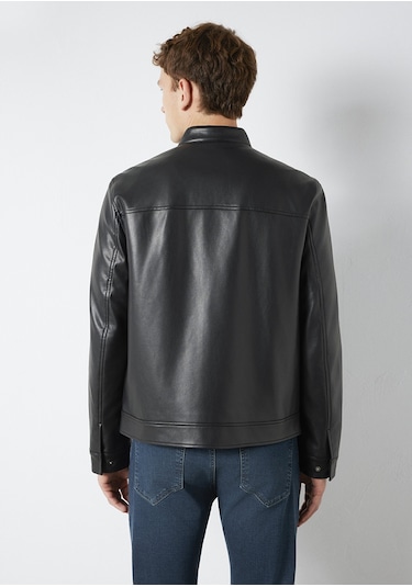 Mavi - Siyah Biker Ceket 0110789-71379 Siyah