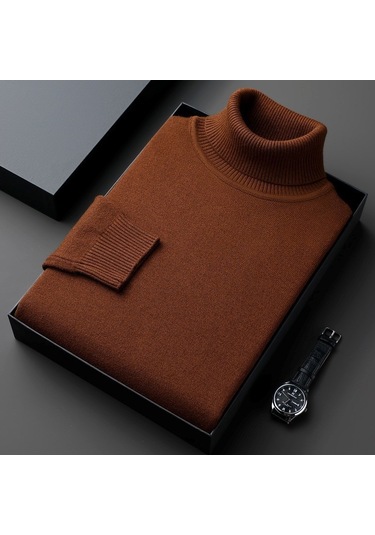 Erkekler İçin Yeni Sonbahar Ve Kış Sezonu Düz Renk Yüksek Yakalı Kazak Kırmızı