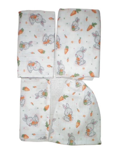 More Home Bebek Müslin Bez Battaniye Set 6 Parça Havuç Yiyen Tavşan Gri Kırmızı Beyaz - Gri