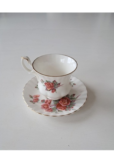 Bone China England Centennial Rose Antıque Double Size Coffee Cup & Saucer Pembe