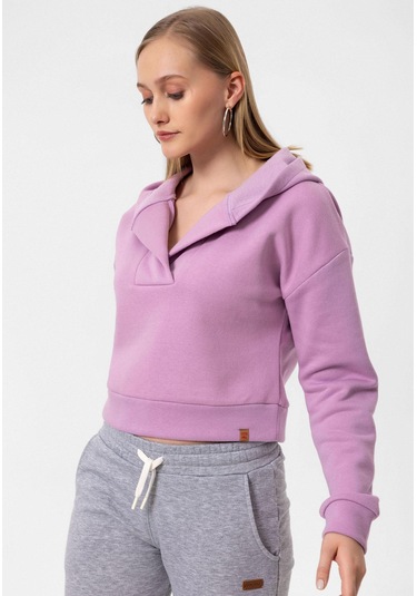 Jonas Kadın Crop Fit Kapüşonlu Sweatshirt Lila