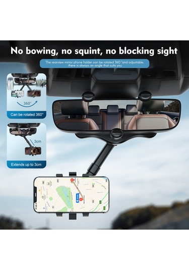 Yifomall Araç Geri Görüş Aynası Telefon Tutucu - 360 Döner, 4-6.7 İnç Uyumlu, Esnek 25-30cm , Tek Elle Kullanıma Uygun, Sabit Tutma Siyah