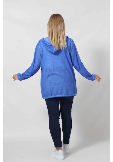 B1016m Mavi Yıldız Baskılı Kapüşonlu Fermuarlı Ceket 001