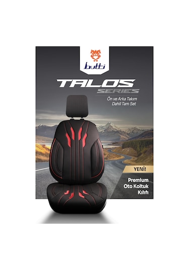 Siyah - Kırmızı Buttı Talos Serisi Premium Oto Koltuk Kılıfı Ortopedik Destekli, Ön Arka Tam Set, Aırbag Uyumlu