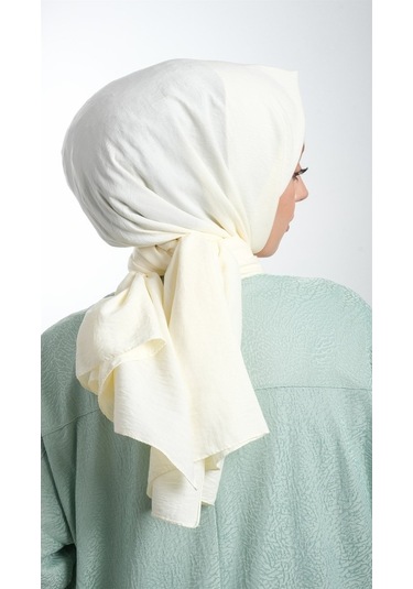 Hürrem Bone 202105_40 Pamuk Düz Klasik Caz Şal Krem