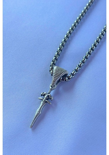 Figürlü El İşçiliği Paslanmaz Çelik Zincir Erkek Kolye Gümüş