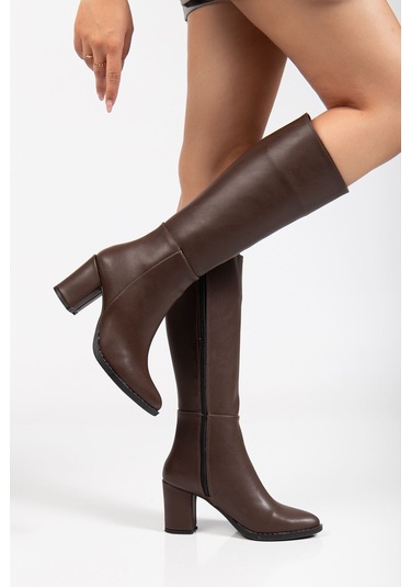 Ysn-4422 Kahve Topuklu Kadın Çizme Kahve
