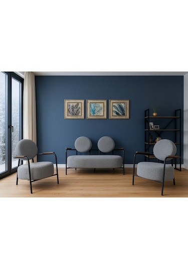 Venüs Modern Koltuk Takımı Buklet Kumaş Ofis Ve Ev Kullanımı Kırçıllı Gri Kırçıllı Gri