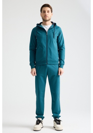 Shooter Sportswear Elit Class Füme Erkek Eşofman Takımı Mevsimlik Kapüşonlu Manşetli Rahat Kalıp Petrol Mavisi