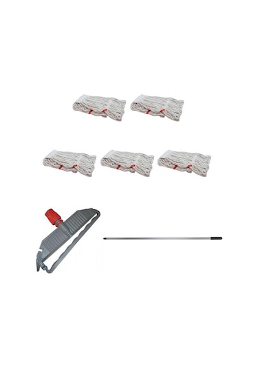 Sska Cod-ex Geniş Islak Paspas Mop Takımı Seti Geniş Islak Mop Başlığı 5'li + Metal Sap + Mop Tutucu