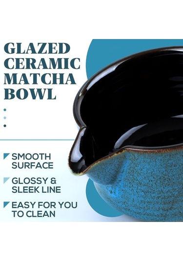 Fortunelane Yüksek Sıcaklık Isıya Dayanıklı Seramik Maccha Kase Seti Mavi