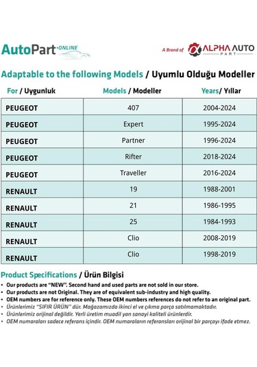 Citroen, Renault, Peugeot İçin Tampon Klipsi-uzun