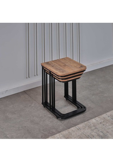 Sehpol Vera Demonte Zigon Sehpa Tekerlekli 3 Lü Siyah Atlantik Çam