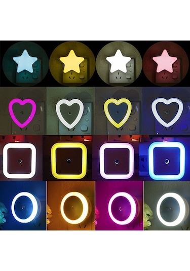 Metabagua Xiyu Shop Sarı Stil Yıldız Led Gece Lambası Mini Sevimli Duvar Plug-ın Otomatik Sensör Başucu Lambası Yatak Odası Çocuk Odası Koridor Koridor Merdiven Euus 110 V 220 V 963ude Beyaz