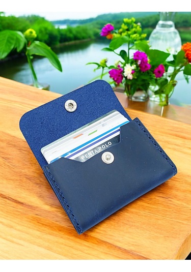 Cronder Hakiki Deri Yan Model Kutu Kartlık Cüzdan Lacivert