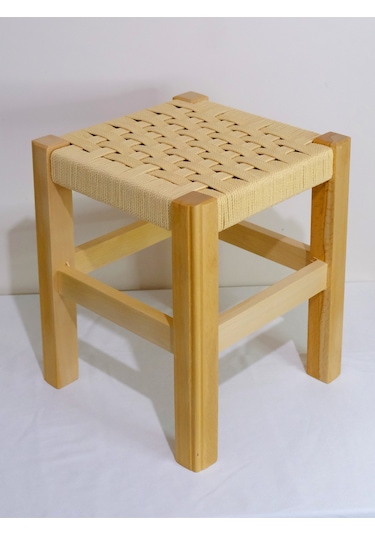 El Yapımı Ahşap Örmeli Hasır Tabure 35 Cm Şık Ve Zarif Tasarım Natural